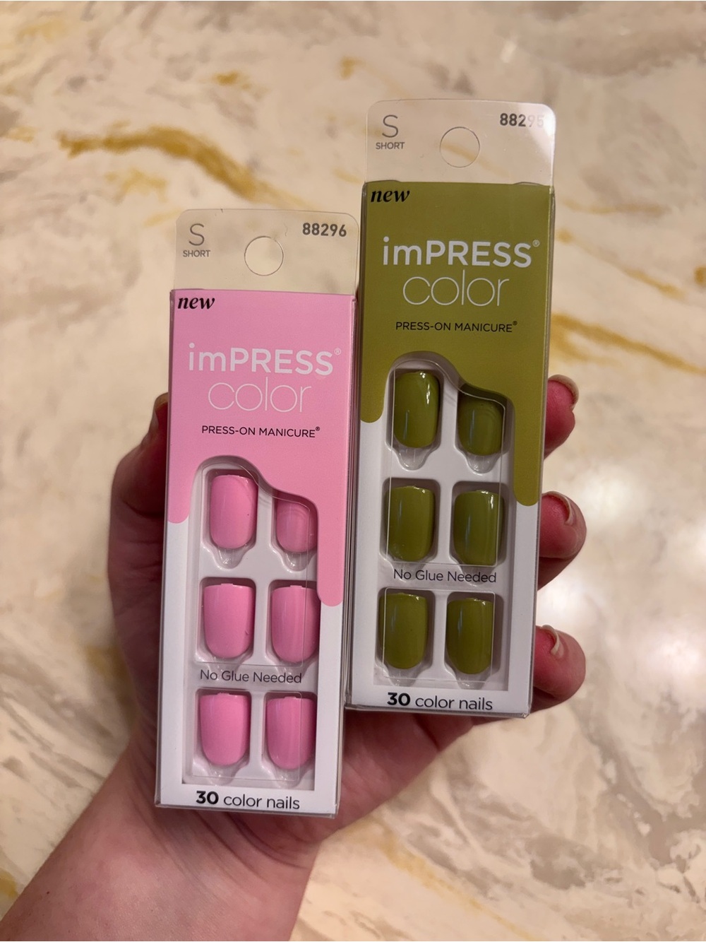NEW imPRESS Press-On Manicure Nails - Pink & Olive Green (30 Nails)
